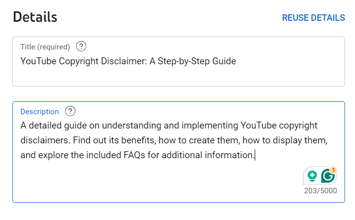 YouTube disclaimer to the video description